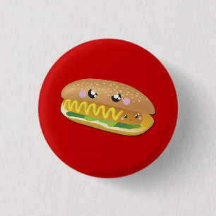 Macaron Rond 2,50 Cm Hot-dog de bande dessinée sur le rouge, bouton de