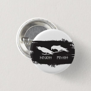 Macaron Rond 2,50 Cm Huginn et Muninn Corbeaux Vikings Encre Norse