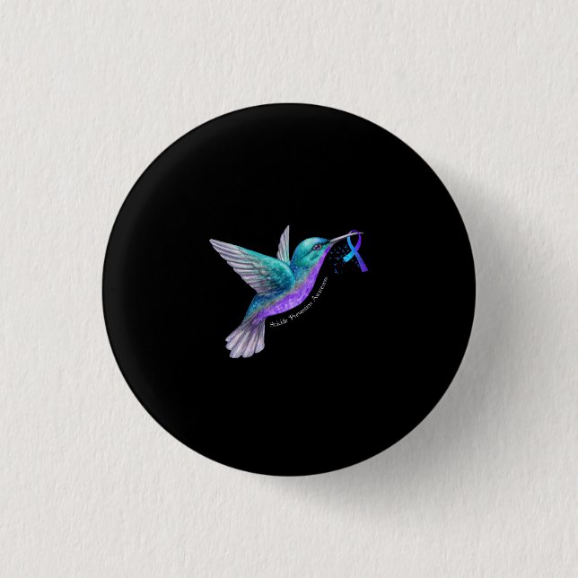 Macaron Rond 2,50 Cm Hummingbird Purple Blue Ribbon Prévention du suici (Devant)