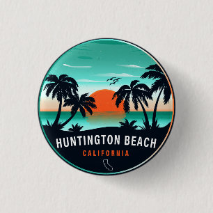 Macaron Rond 2,50 Cm Huntington Beach California Retro Sunset Souvenirs