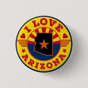 Macaron Rond 2,50 Cm I Love Arizona State Map and Flag