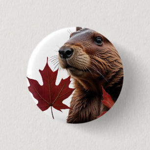 Macaron Rond 2,50 Cm I Love Canada - Castor canadien aux feuilles