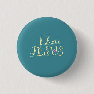 Macaron Rond 2,50 Cm "I Love Jesus" Or sur Turquoise