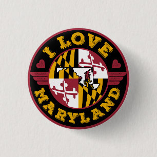Macaron Rond 2,50 Cm I Love Maryland State Drapeau et carte