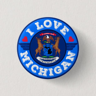 Macaron Rond 2,50 Cm I Love Michigan State Map and Flag