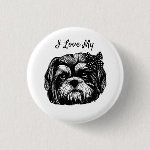 Macaron Rond 2,50 Cm I Love My Shih Tzu dog with bow Original art