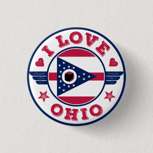 Macaron Rond 2,50 Cm I Love Ohio State Flag and Map