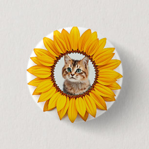 Macaron Rond 2,50 Cm Icône, chat dans le tournesol