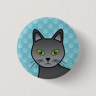 Macaron Rond 2,50 Cm Illustration de chat bleu russe de face en gros pl