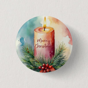 Macaron Rond 2,50 Cm Illustration de la bougie de Noël de l'aquarelle