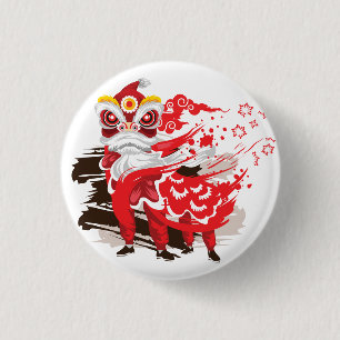 Macaron Rond 2,50 Cm Illustration de la danseuse chinoise du lion rouge
