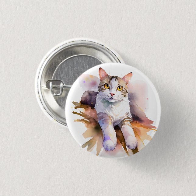 Macaron Rond 2,50 Cm Illustration de l'aquarelle de chat blanc doux (Devant & derrière)