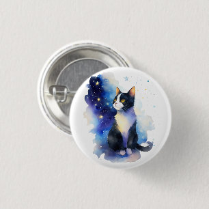 Macaron Rond 2,50 Cm Illustration de l'aquarelle de chat Tuxedo adorabl