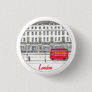Macaron Rond 2,50 Cm Illustration de Londres England Red Bus Travel
