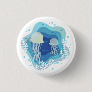 Macaron Rond 2,50 Cm Illustration de méduses dans l'art du papier océan