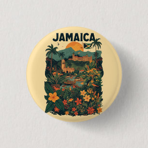 Macaron Rond 2,50 Cm Illustration de voyage à la Jamaïque de style vint