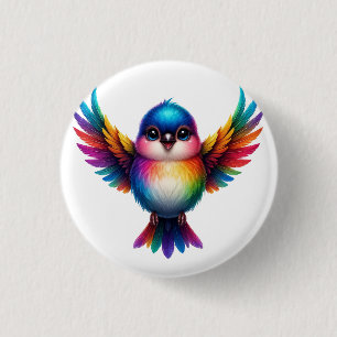 Macaron Rond 2,50 Cm Illustration d'oiseau arc-en-ciel vibrant