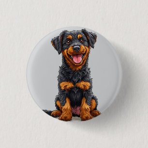 Macaron Rond 2,50 Cm Illustration joyeuse d'un chien noir et feu