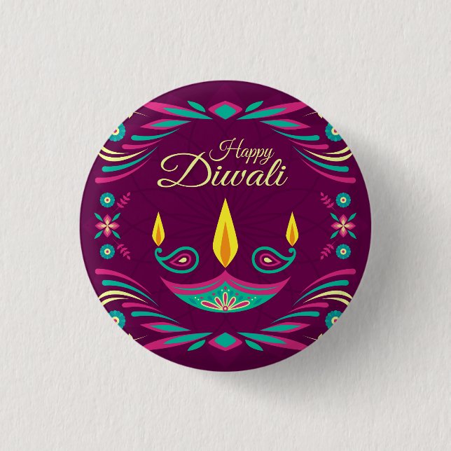 Macaron Rond 2,50 Cm Illustration pourpre heureuse de bougie de Diwali (Devant)