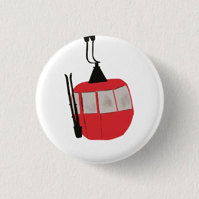 Macaron Rond 2,50 Cm Illustration Red Retro Ski Lift (Devant)