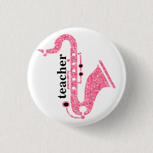 Macaron Rond 2,50 Cm Illustration Saxophone En Parties scintillant Rose