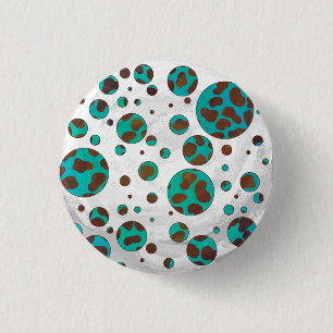 Macaron Rond 2,50 Cm Impression Brown et Turquoise dalmate