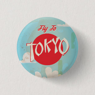 Macaron Rond 2,50 Cm Impression de voyage Vintage Retro Fly to Tokyo