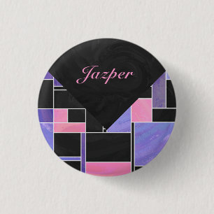 Macaron Rond 2,50 Cm Impression noire violet mondriaque
