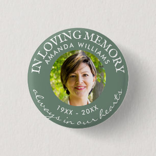Macaron Rond 2,50 Cm In Love Mémoire moderne Sage Green Photo Memorial