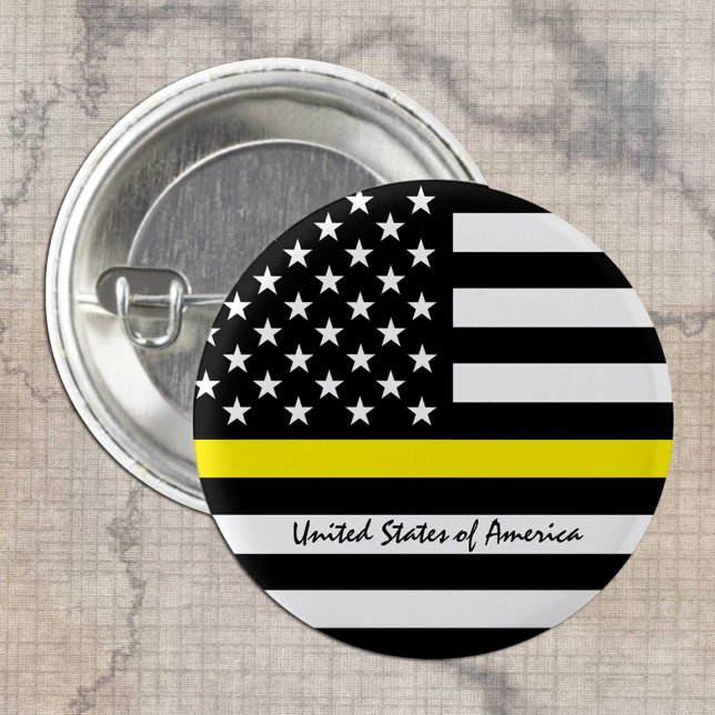 Macaron Rond 2,50 Cm Indicateur de ligne jaune mince, États-Unis Expédi (Créateur téléchargé)