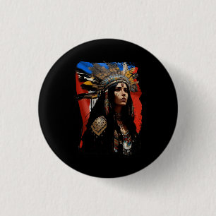 Macaron Rond 2,50 Cm Indigène Taino femme Porto-Rico Drapeau Caraïbes
