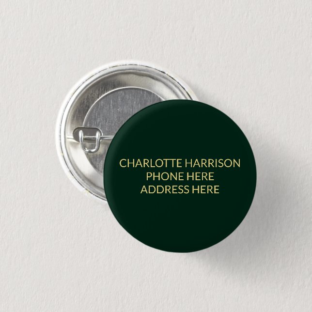 Macaron Rond 2,50 Cm Informations de contact sur le nom d'or vert perso (Devant & derrière)