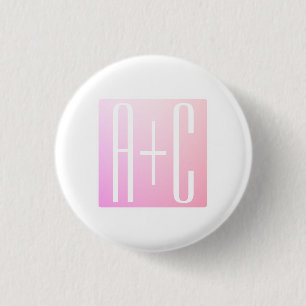 Macaron Rond 2,50 Cm Initiales de couple   Gradation rose subtile