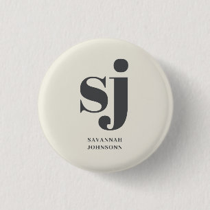 Macaron Rond 2,50 Cm Initiales du monogramme de crème