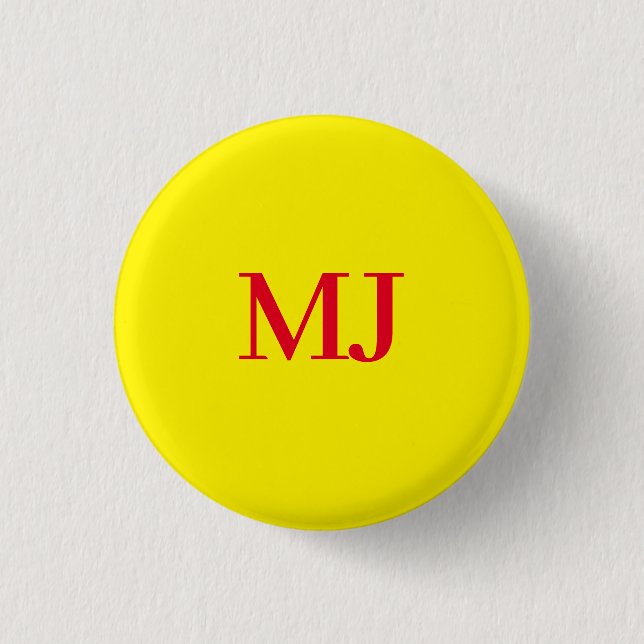 Macaron Rond 2,50 Cm Initiales en monogramme jaune simple et tendance (Devant)