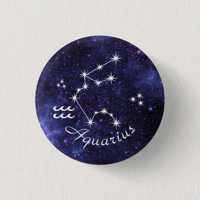 Macaron Rond 2,50 Cm Insigne Aquarius, Insigne Horoscope Zodiaque (Devant)