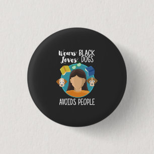 Macaron Rond 2,50 Cm Introvertis - Porte du noir Aime les chiens Evite