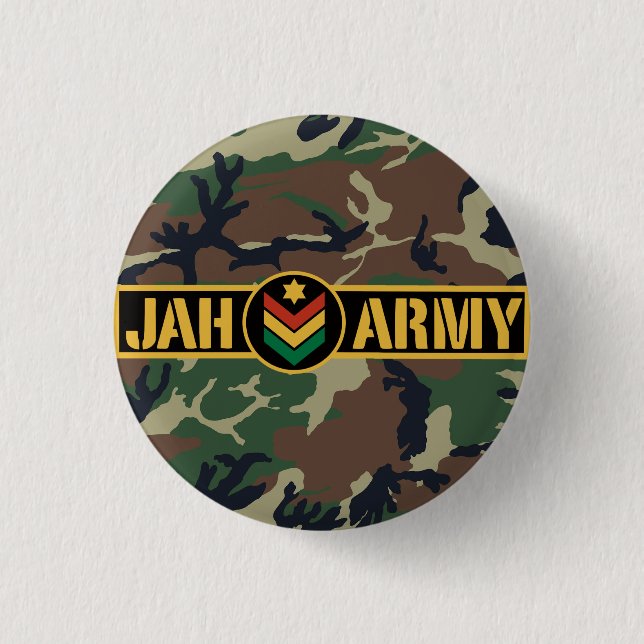 Macaron Rond 2,50 Cm Jah Army Jah Rastafari Reggae Rasta Racines (Devant)