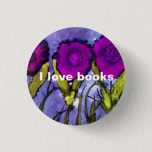 Macaron Rond 2,50 Cm J'aime des livres - bouton pourpre