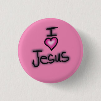 Macaron Rond 2,50 Cm J'aime Jésus I Coeur Jésus rose