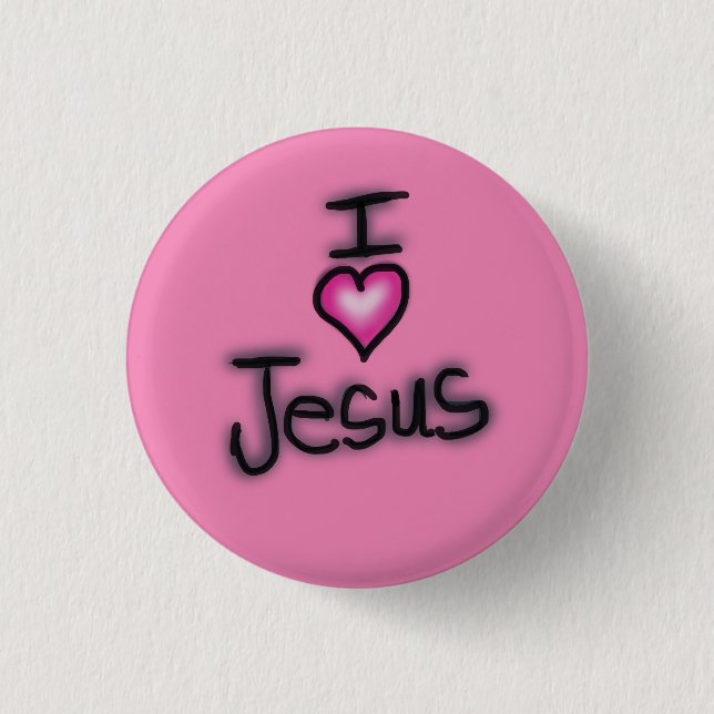 Macaron Rond 2,50 Cm J'aime Jésus I Coeur Jésus rose (Devant)