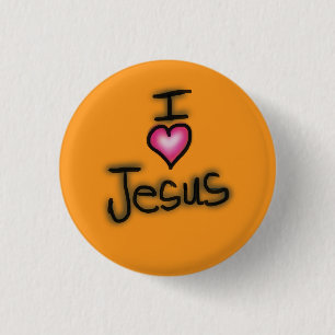 Macaron Rond 2,50 Cm J'aime Jésus Je cœur Jésus Orange 