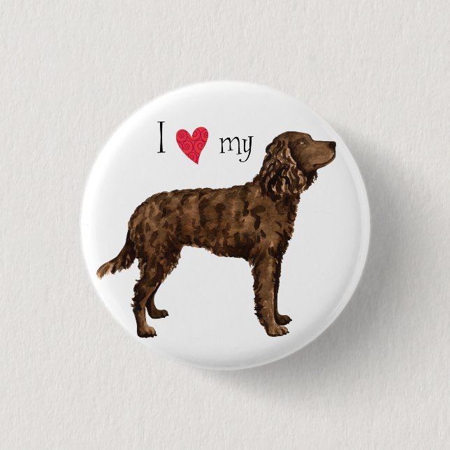 Macaron Rond 2,50 Cm J'aime mon American Water Spaniel (Devant)