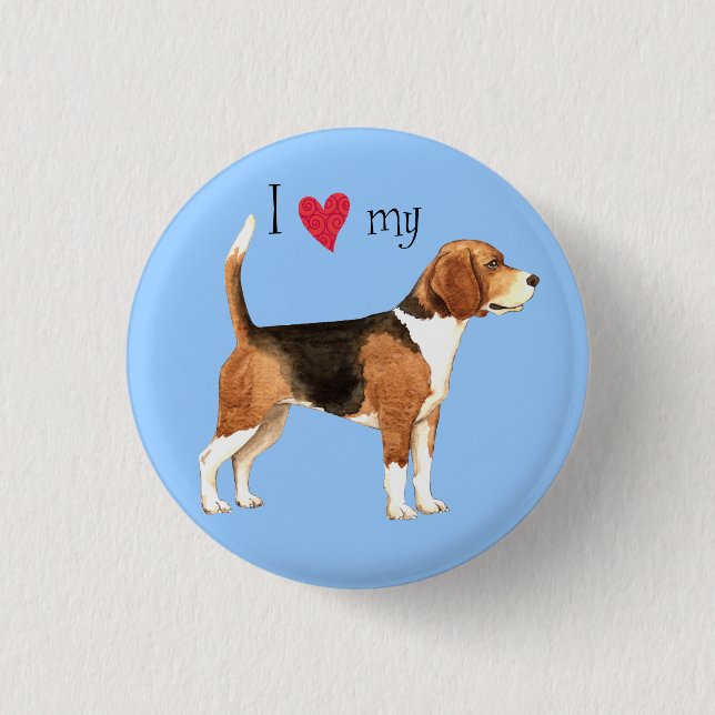 Macaron Rond 2,50 Cm J'aime mon beagle (Devant)