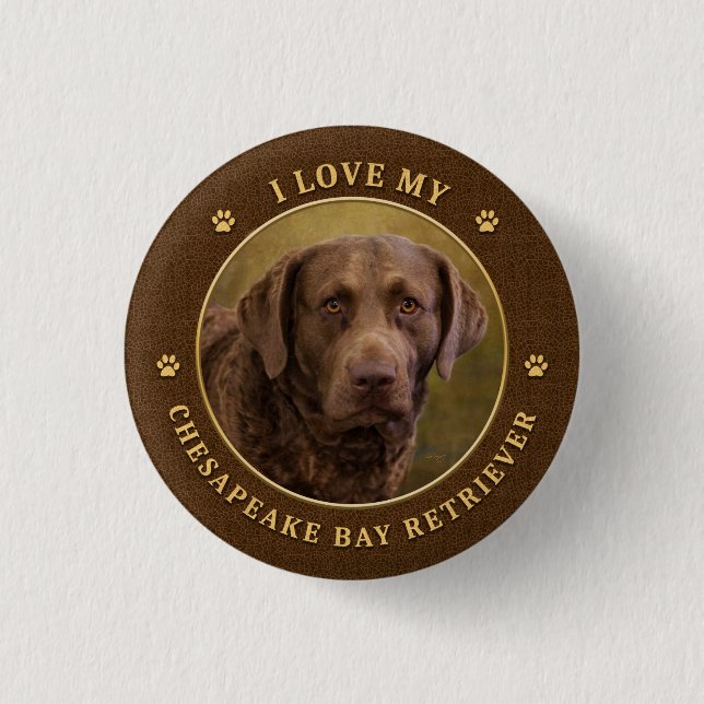 Macaron Rond 2,50 Cm J'aime mon bouton Retriever Chesapeake Bay (Devant)
