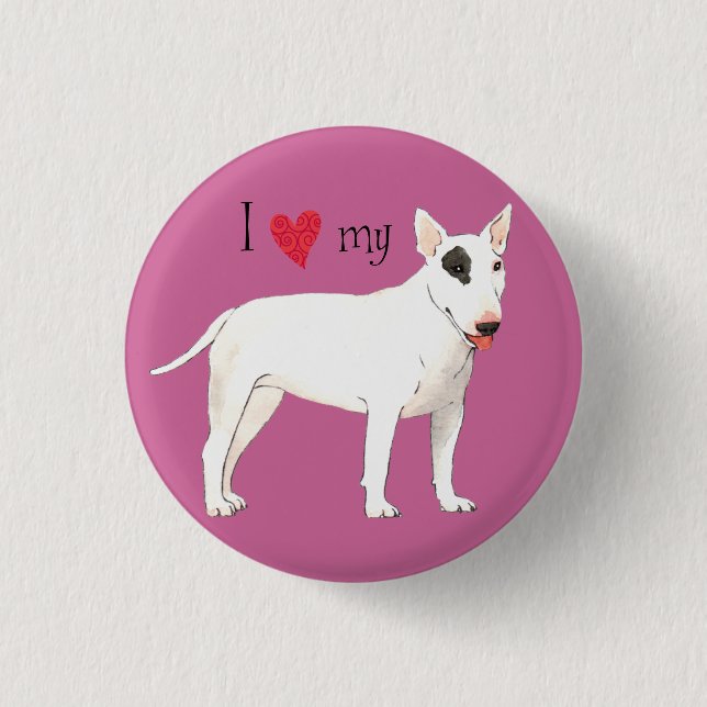 Macaron Rond 2,50 Cm J'aime mon Bull Terrier (Devant)