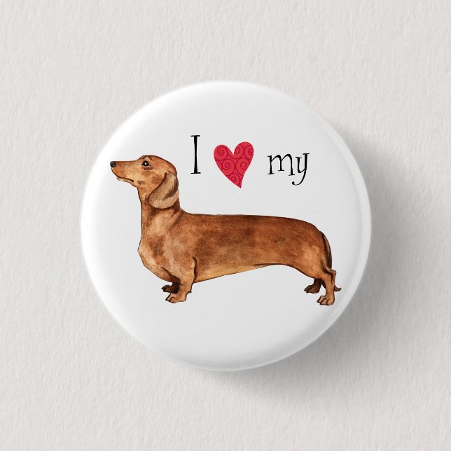 Macaron Rond 2,50 Cm J'aime mon Dachshund (Devant)