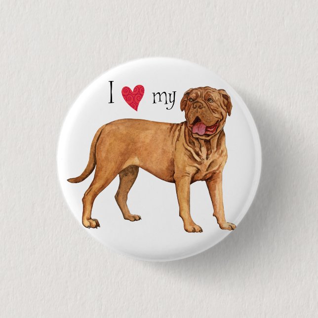 Macaron Rond 2,50 Cm J'aime mon Dogue de Bordeaux (Devant)