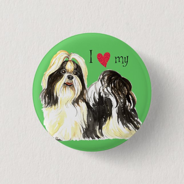 Macaron Rond 2,50 Cm J'aime mon Shih Tzu (Devant)
