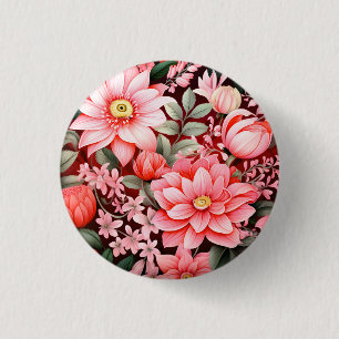 Macaron Rond 2,50 Cm Jardin de fleurs botaniques vintage en fleurs